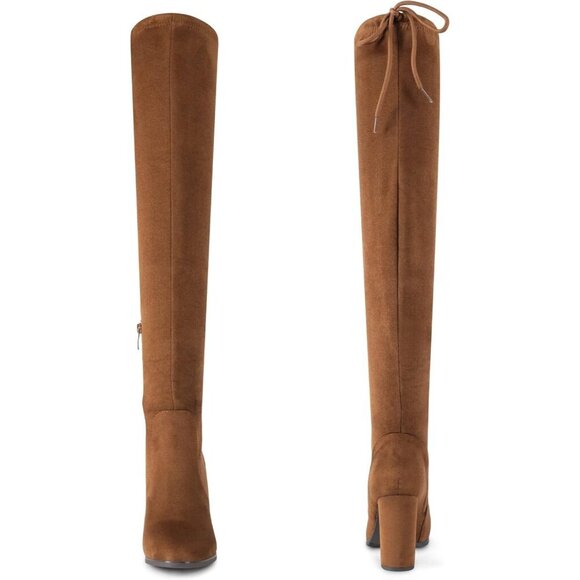 Women's Brown/Suede Suede Thigh High Over The Knee Rounded Toe Fashion Boots - Picture 3 of 5